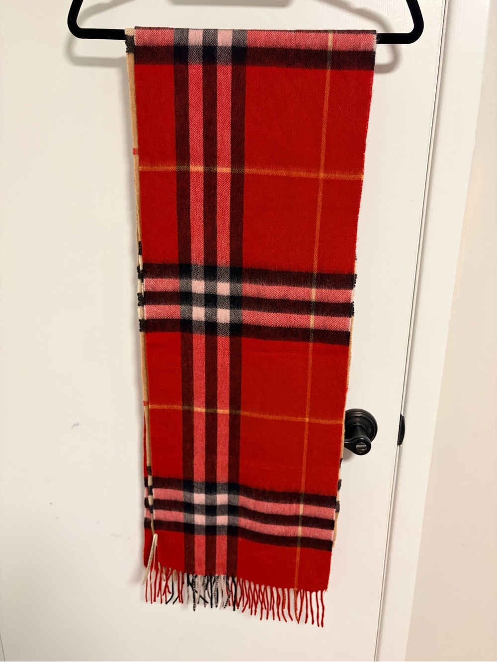 Burberry Red Plaid Fringe Scarf